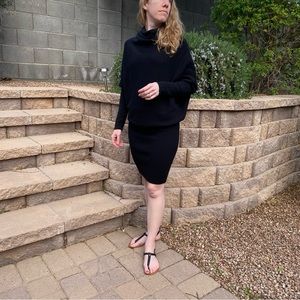 All Saints Ridley Cowl Neck Dress, Black, Wool Cashmere Blend Minimalist